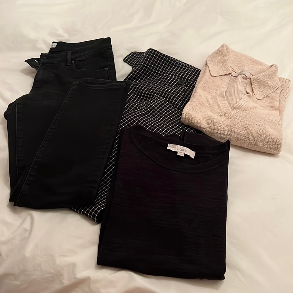 4 pieces one prize LOFT 2 pants size 6 and 2 shirts Medium